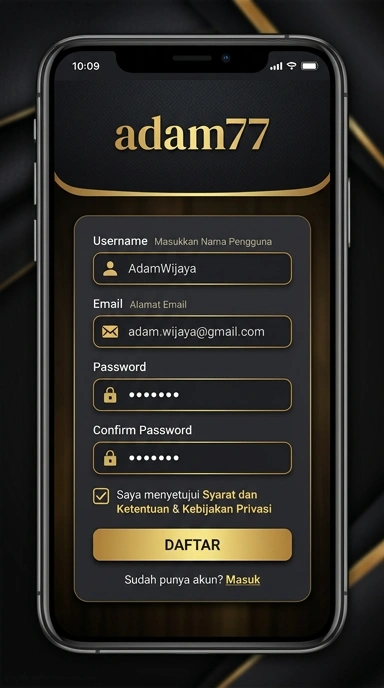 Tampilan halaman daftar adam77