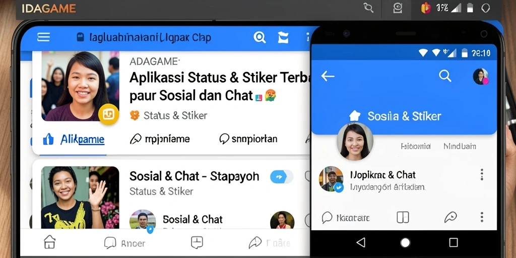 Antarmuka IDAGAME menampilkan berbagai stiker menarik untuk chatting.